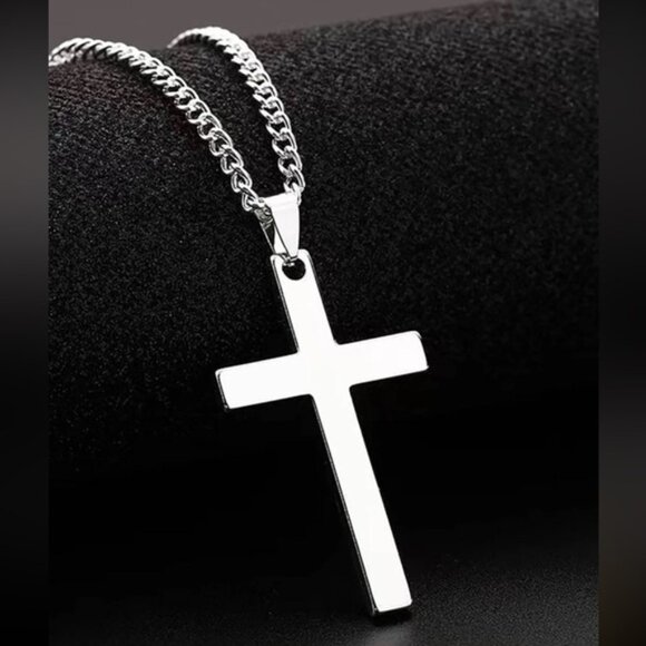 Other - Men Silver Cross Charm Necklace, For Jewelry Gift And Party
